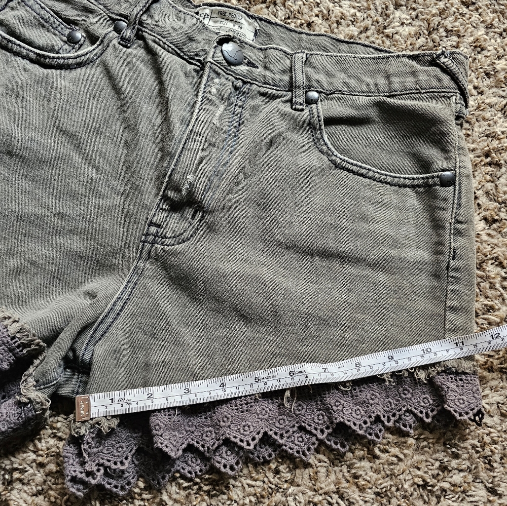 Free People Gray Jean Shorts with Lace Trim - Picture 5 of 11